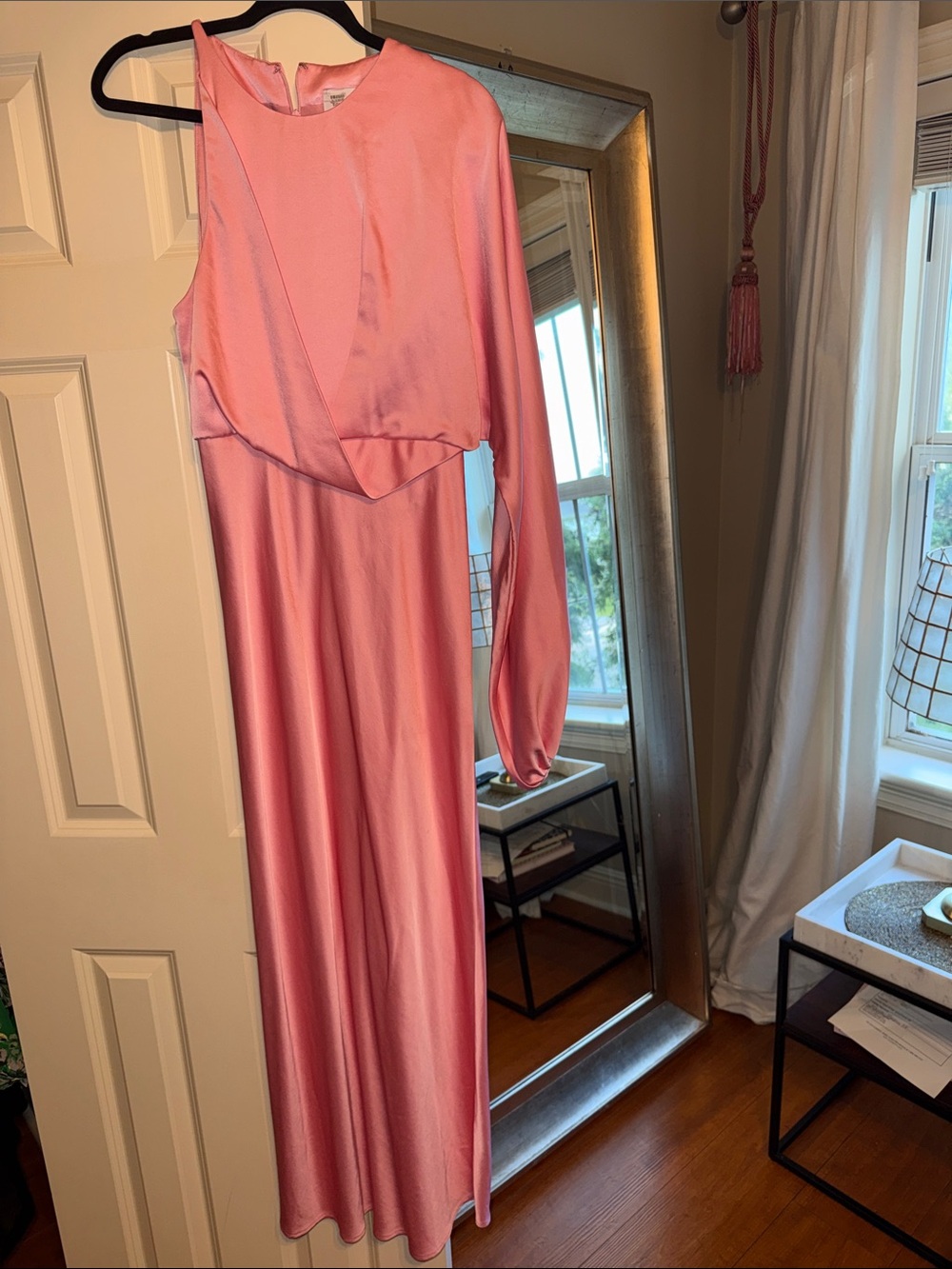 Pink One-Shoulder Satin Dress by SIGNIFICANT OTHER